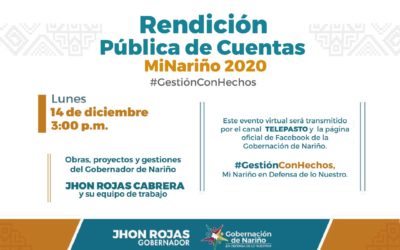 Gobernación de Nariño realizará la Rendición Pública de Cuentas vigencia 2020