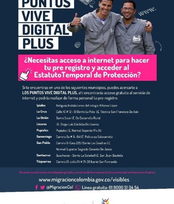 Nariño, único departamento en el país en disponer de los puntos vive digital para atención a migrantes