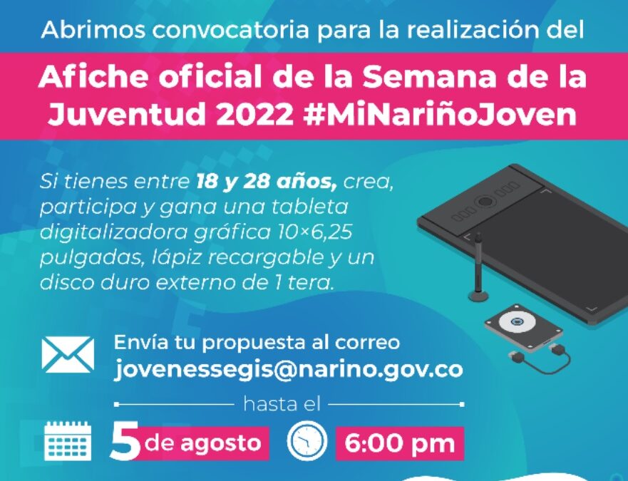 Gobernación de Nariño abre convocatoria para creación del afiche oficial de la Semana de la Juventud 2022